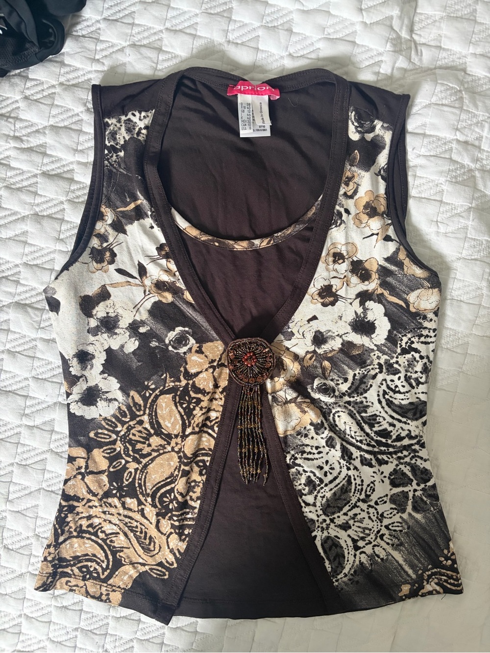 Vintage Y2K Apriori Beaded Medallion Layered Tank Top - Earthcore Grunge
